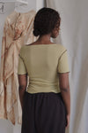 BASERANGE France organic cotton ruffled textured T-shirt BAS-TTVN-RB-AU23-HUILV gray green